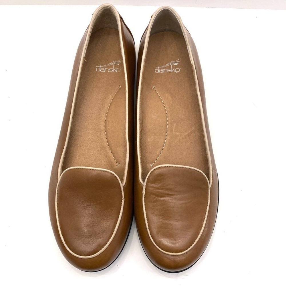 Dansko Brown Leather Flats Loafers Contrast Piping Arch Support Womens 9 EU 40